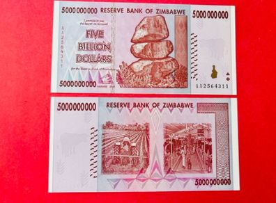 Zimbabwe  FIVE Billion  Dollars  2008 VERIFIED UNDER UV LIGHT  ( Uncirculated ) Pick 84a