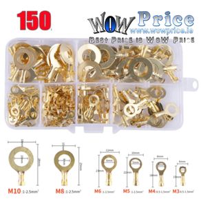 25742 150PCS Ring Lugs Eyes Copper Crimp Terminals Cable Wire Connector Kit