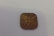 1944 Ceylon 5 Cents Coin