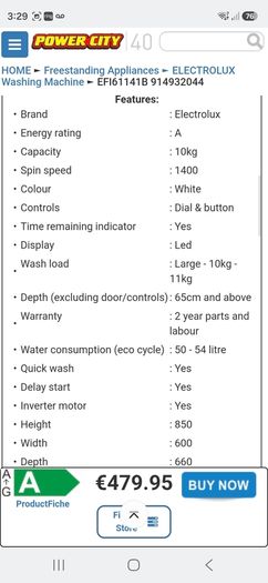 electrolux washing machine