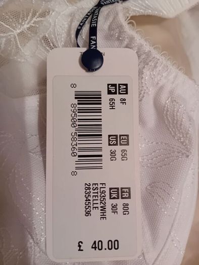 Fantasie Estelle - Side Support Underwire Bra 30F and Briefs S - White - BNWT RRP 70
