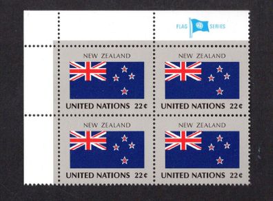1986 United Nations New York New Zealand National Flag (part of flag series) Block of 4 Mint Never Hinged (MNH)