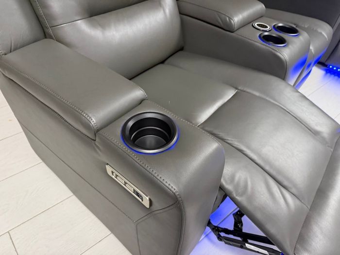 Titan Dark Grey Leather Electric Leather Recliner Sofa