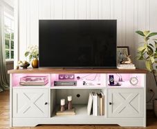 TV Unit, TV Stand Cabinet with Sockets, USB and LED, TV Cabinet Suitable for up to 65'' TV