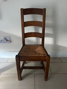 Set of 6 wooden dining chairs with rush seats