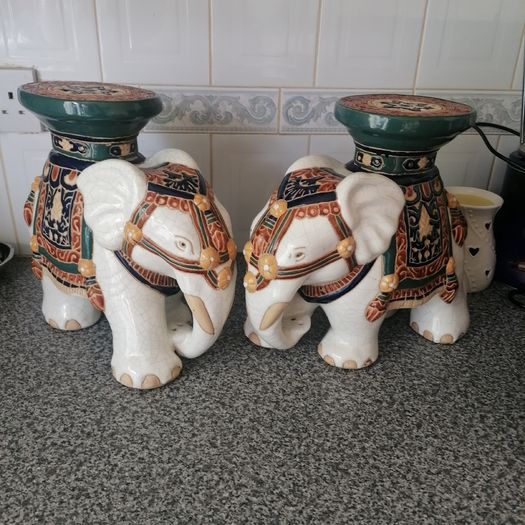 Pair of large vintage ceramic elephant plant holders