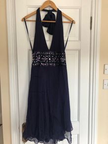 100% Silk Navy halter neck dress