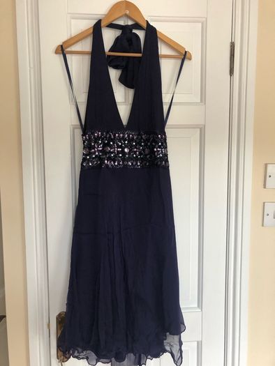 100% Silk Navy halter neck dress