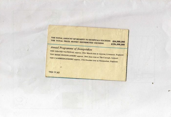 Irish Hospital Sweepstakes Ticket (september 1965)