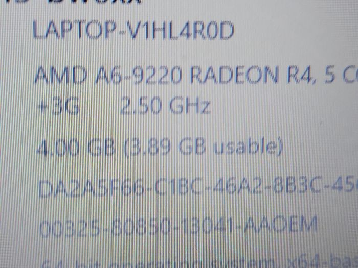 HP 15.6 inch Laptop Model 15-bw066sa, 4GB Ram, 1 Terrabyte HDD, Windows 10 Home, AMD A6-9220 Radeon R4, 5 Compute Cores 2C+3G 2.5GHz