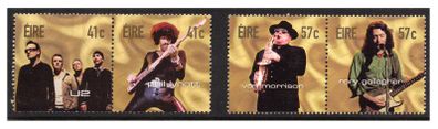 2002 Ireland Irish Rock Legends (U2, Phil Lynott, van Morrison & Rory Gallagher in se-tenant sets) Commemorative Stamps Mint Never Hinged (MNH)