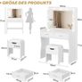 Dressing Table with Lighting and Stool, 90 x 40 cm Dressing Table with Large Mirror and 11 LED Lamps, Adjustable Brightness, 2 Drawers, Modern Cosmetic Table, White Image 2