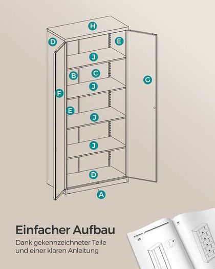 Multi-Purpose Metal Cabinet Adjustable Shelves Grey White