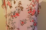 FREE POST New Look Pink Floral Top Blouse With Birds UK 8 EU 36 Excellent Condition