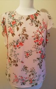 FREE POST New Look Pink Floral Top Blouse With Birds UK 8 EU 36 Excellent Condition