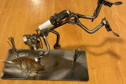 Vintage Ornament - Nuts and bolts sculpture "Diver" - Handmade ornament figurine. Scuba Diver &amp; fish