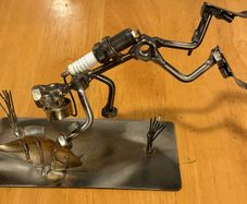 Nuts and bolts sculpture "Diver" - Handmade ornament figurine. Scuba Diver & fish - Vintage Ornament