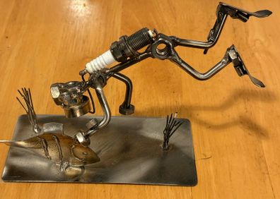 Nuts and bolts sculpture "Diver" - Handmade ornament figurine. Scuba Diver & fish - Vintage Ornament