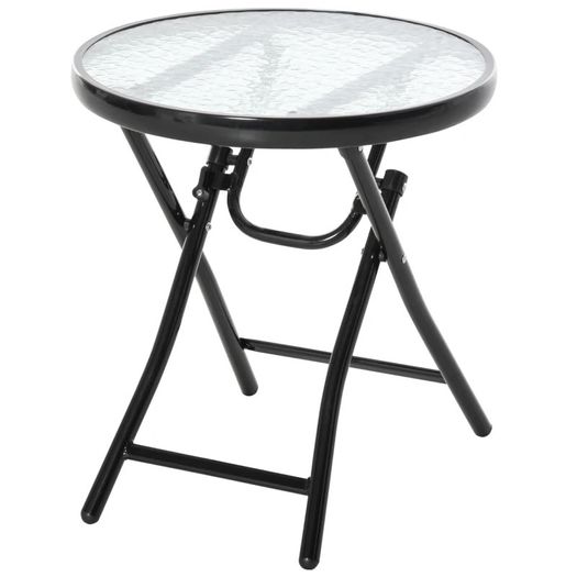 NEW SALE | 45CM Garden Round Table Foldable Dining Table with Safety Buckle Glass Tabletop Metal Covered Edge for Patio Garden Outdoor Indoor Space