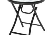 NEW SALE | 45CM Garden Round Table Foldable Dining Table with Safety Buckle Glass Tabletop Metal Covered Edge for Patio Garden Outdoor Indoor Space