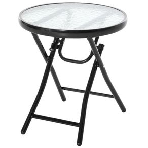 NEW SALE | 45CM Garden Round Table Foldable Dining Table with Safety Buckle Glass Tabletop Metal Covered Edge for Patio Garden Outdoor Indoor Space