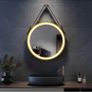 Round Bathroom Mirror with Lights Gold Frame Leather Strap Illuminated Bathroom LED Mirror Image 10