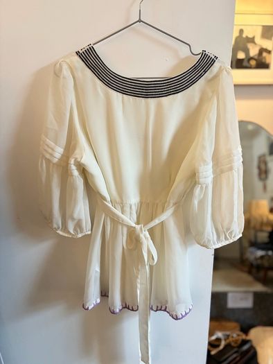 Monsoon square neck tie back blouse with crochet and cross stitch details
