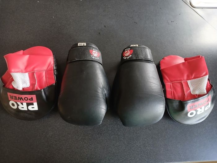8 oz boxing gloves and pads