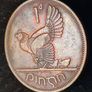Ireland 1968 Cracked 1d Penny coin from off center punch in minting. Image 6