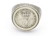 Vintage 925 Sterling Silver 1911 3d Threepence Coin Ring, Signed &amp; Full British Hallmarks, 1975
