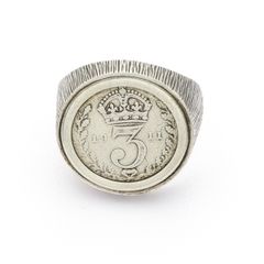 Vintage 925 Sterling Silver 1911 3d Threepence Coin Ring, Signed & Full British Hallmarks, 1975