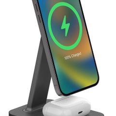 mophie Snap+ 2-in-1Charge Stand & Pad - 15w Wireless Charger Compatible with iPhones & AirPods, Includes Snap+ Adapter for Other Qi Enabled Phones Steel Base, Adjustable Angles