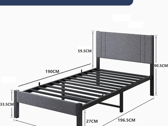 Metal Single Bed Frame with Storage and Shelf Headboard, 3ft Upholstered Metal Single Bed Frame with Slats Enhanced Support, No Box Spring Needed, Noise Free,Easy Assembly,Dark Gray bed frames