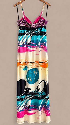 Custo Barcelona 90% Silk Statement Maxi Dress Approx Uk 10