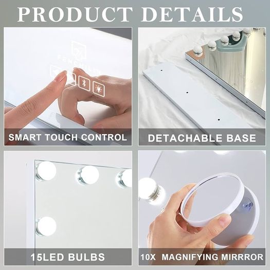 SALE Hollywood Mirror with Bluetooth 15 LED Dimmable Bulbs Hollywood Vanity Mirror with Lights Lighted Makeup Mirror with USB Charging Port and 10X Magnifier Mirror Touch Screen