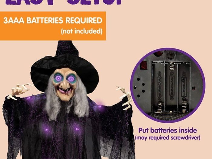 72 Inch Hanging Animated Talking Witch Decoration with Light-up Eyes and Sound Activation Function for Halloween Haunted House Prop