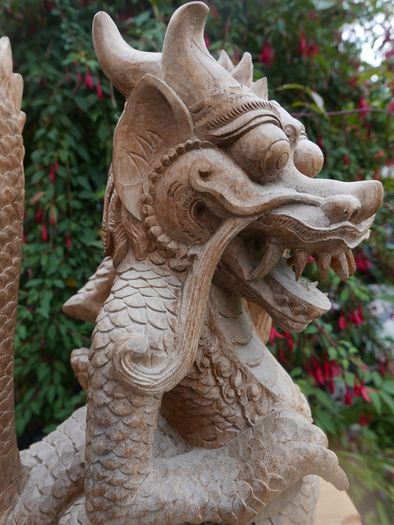 Large Beautifully Hand Carved Wooden Dragon, height 16,5 inches