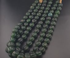 Antique African Melon Shape Green Glass Beads Necklace 20 inches Long Strands