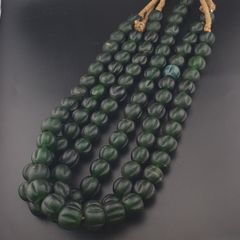 Antique African Melon Shape Green Glass Beads Necklace 20 inches Long Strands