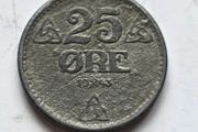 Norway 25 Ore 1943 German Occupation. Dull Metal