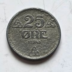 Norway 25 Ore 1943 German Occupation. Dull Metal
