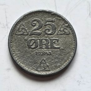 Norway 25 Ore 1943 German Occupation. Dull Metal