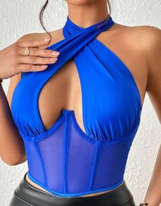 Royal Blue Halter Neck Crop Top