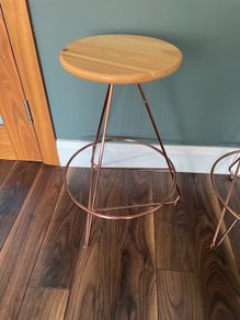 Copper Colour Bar Stools with wooden seat x2
