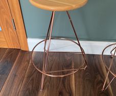 Copper Colour Bar Stools with wooden seat x2