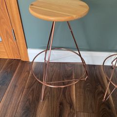 Copper Colour Bar Stools with wooden seat x2