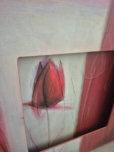Large Framed Abstract Red Tulip Painting