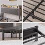 King Size Bed Frame with Storage Shelf Wooden Headboard,LED Lights,5ft Metal Bed Frames Kingsize Bed with Charging Station,Mattress Foundation,Strong Steel Slats Support,Noise Free,Black Image 7