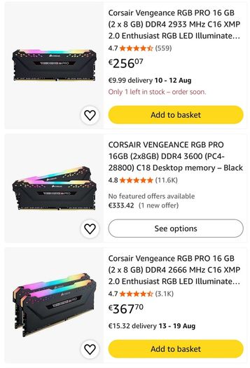 Corsair Vengeance RGB Pro 16GB DDR4 memory kit