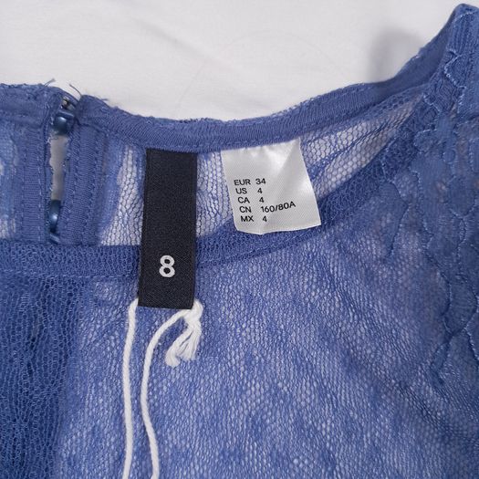 H&M Blue Sheer Floral Lace Boxy Blouse Top 8UK/36EU